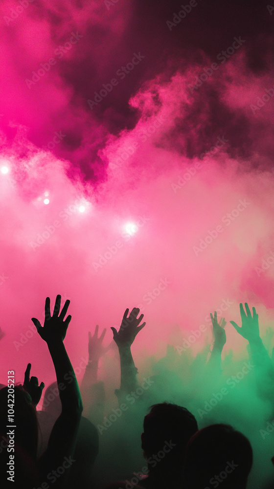 night club EDM party DJ mixing electronic music with turn table background, silhouettes of people dancing and raising their hands night club EDM party DJ mixing electronic music with turn table background, silhouettes of people dancing and raising their hands
