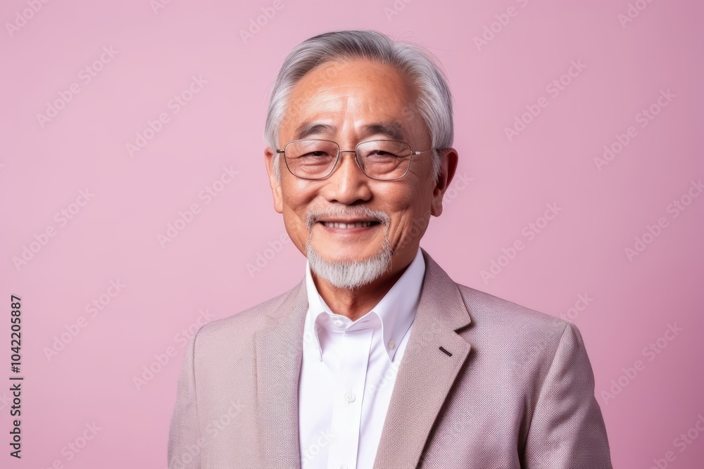 Portrait of happy asian senior man in suit and eyeglasses Portrait of happy asian senior man in suit and eyeglasses