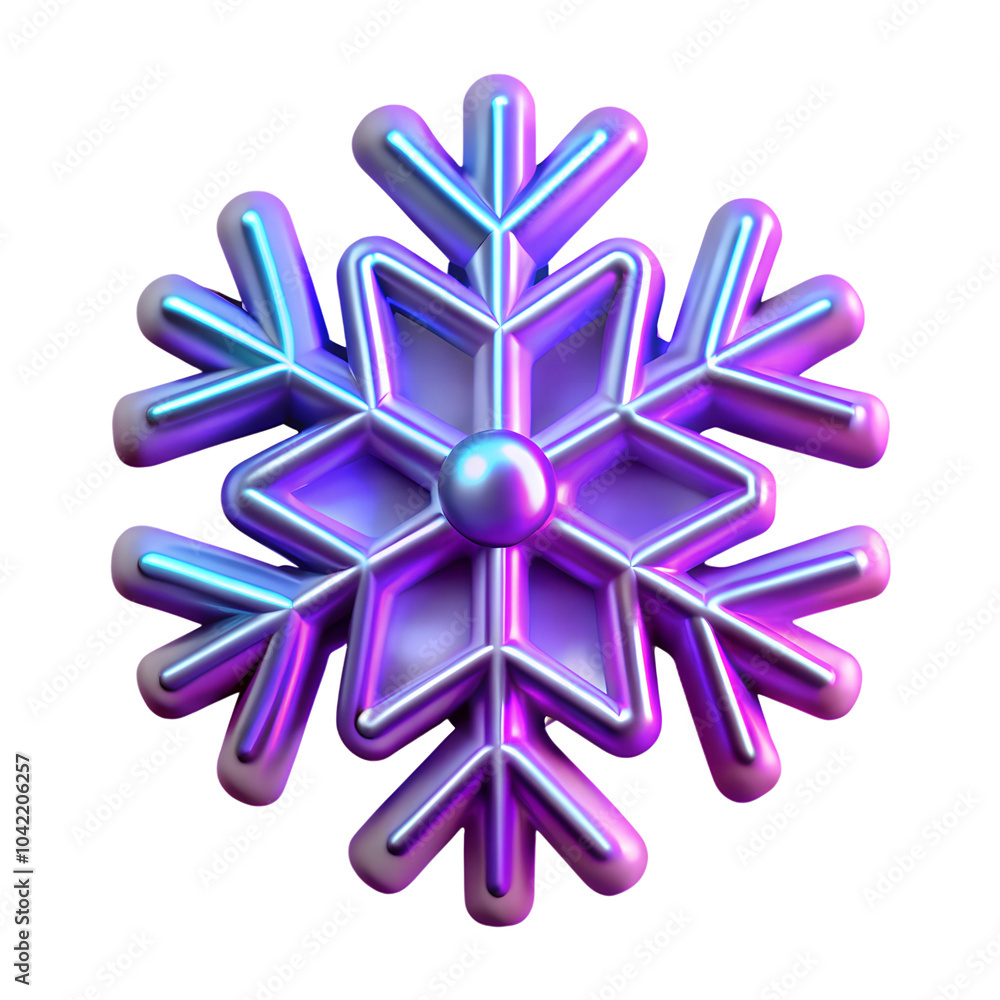 Snowflake with neon glow christmas decoration 3d illustration isolated on the transparent background Snowflake with neon glow christmas decoration 3d illustration isolated on the transparent background