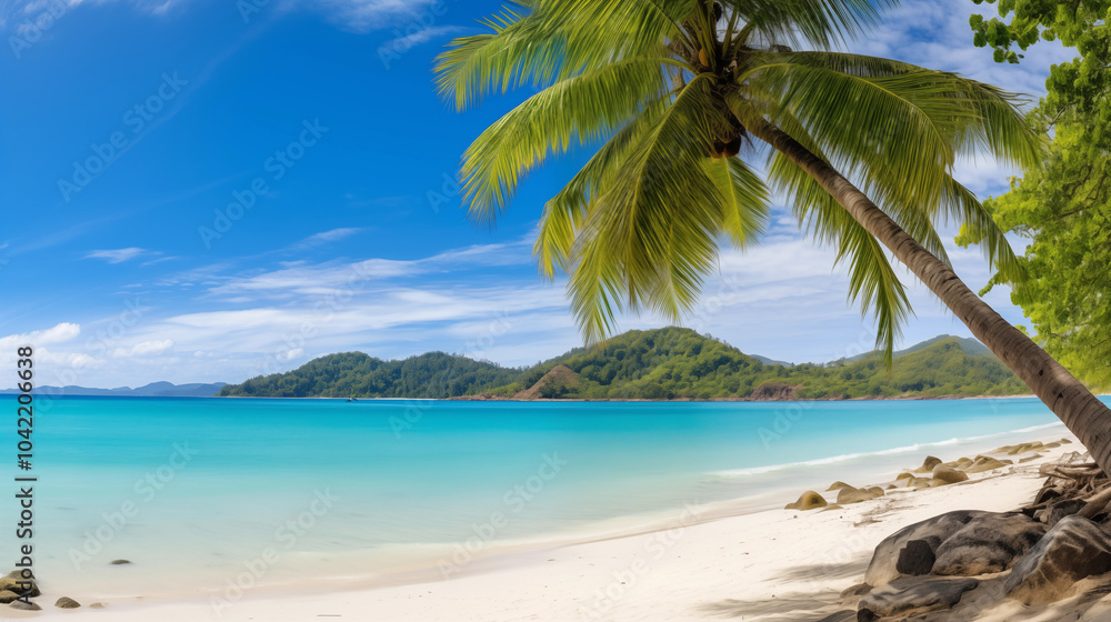 Beautiful Tropical Beach with Palm Trees and Crystal Clear Turquoise Water Beautiful Tropical Beach with Palm Trees and Crystal Clear Turquoise Water