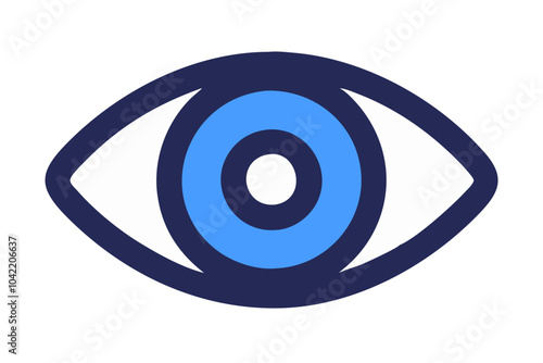 a stylized eye icon. It is composed of a dark blue outline of an eye shape, with a light blue circle inside representing the iris and a smaller dark blue circle in the center representing the pupil