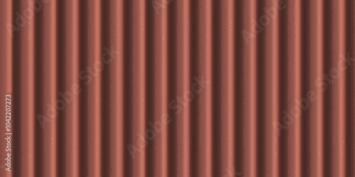 Corrugated metal seamless texture vector background, vertical lines waves surface pattern, brown wavy striped panel