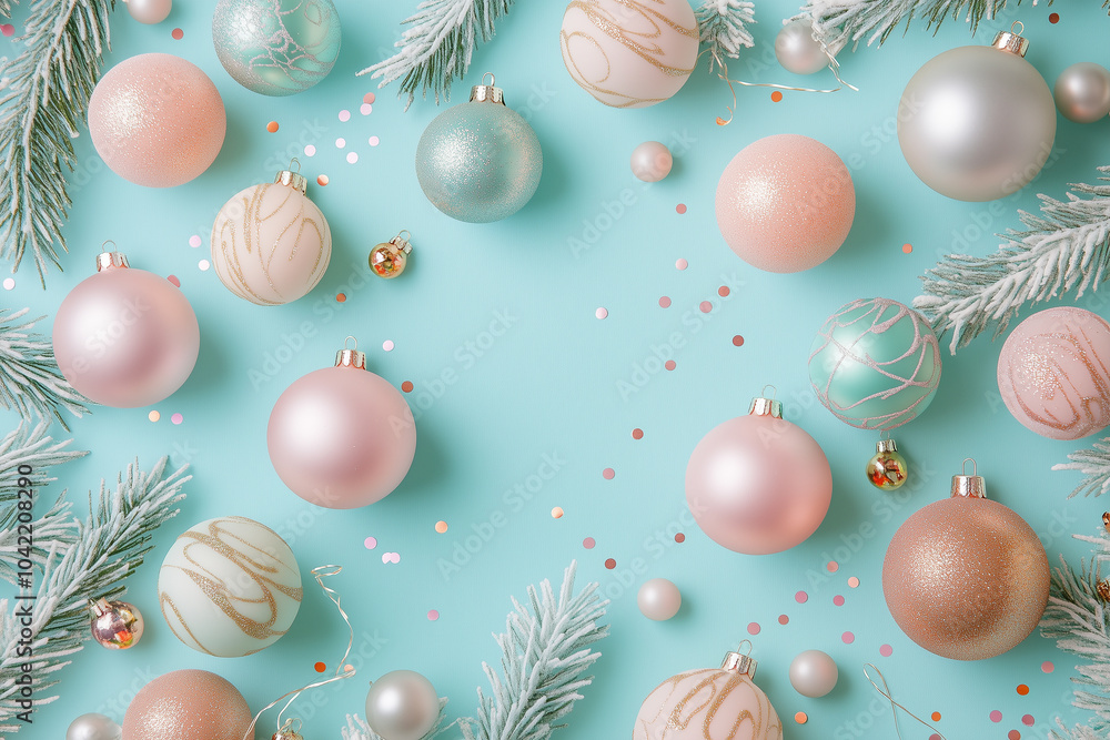 Fantasy Christmas background made of Christmas toys and tree branches. Celebration concept. Flat cozy background. Fantasy Christmas background made of Christmas toys and tree branches. Celebration concept. Flat cozy background.