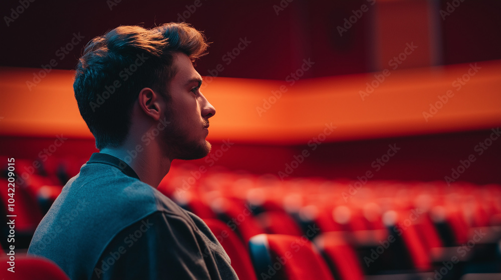 Thoughtful Man in Auditorium During Event Thoughtful Man in Auditorium During Event