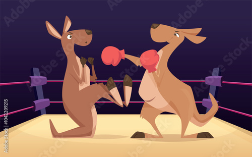 kangaroo boxing. authentic australian animal kangaroo fights on sport arena