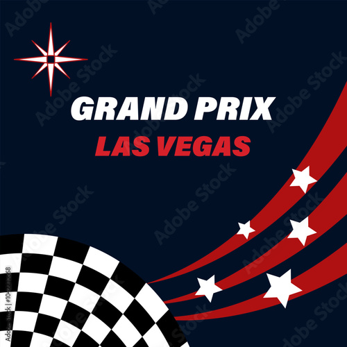 Sport template design for sports event.Car racing background with abstract wavy lines and a flag. Grand prix 2024 Las Vegas. Vector illustration