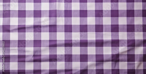 Purple and White Checkered Tablecloth on Rustic Wooden Background