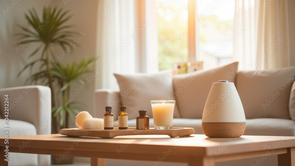 Aromatherapy Setup in Bright Living Room Aromatherapy Setup in Bright Living Room