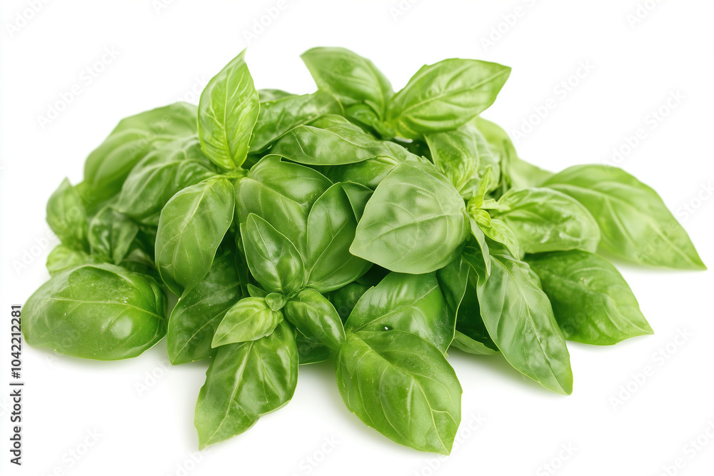 Fresh basil leaves collected from a garden, ready to be used in cooking or for garnishing dishes in a kitchen setting. Generative AI Fresh basil leaves collected from a garden, ready to be used in cooking or for garnishing dishes in a kitchen setting. Generative AI