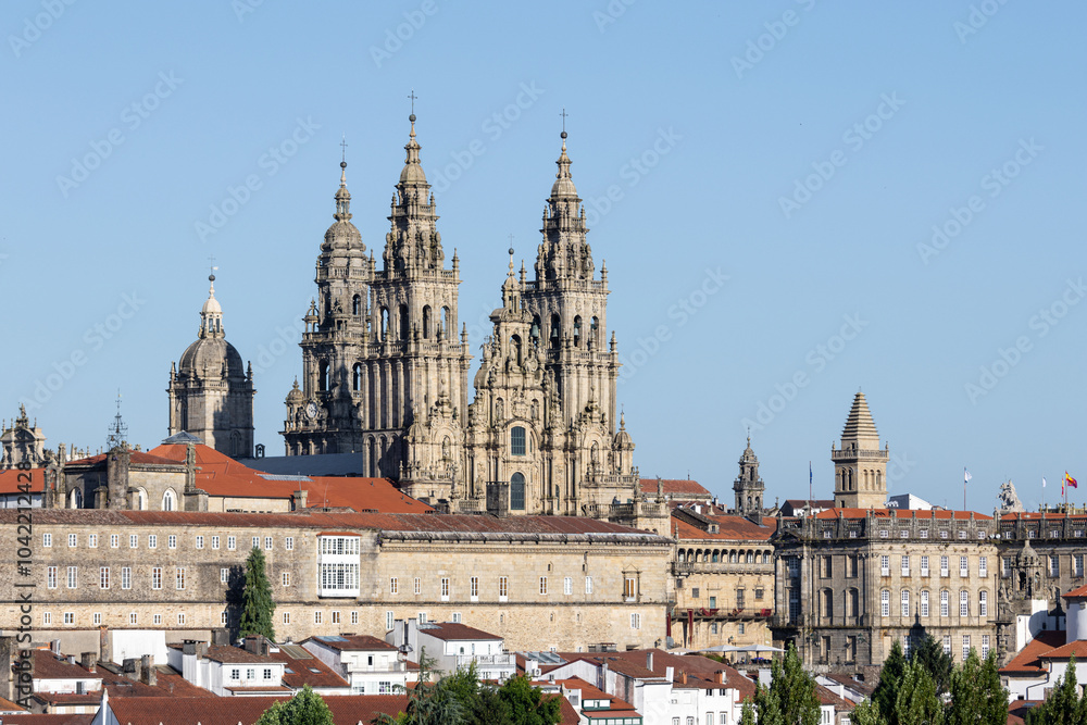 Santiago de Compostela cathedral and old town on a bright day of summer. Copy space Santiago de Compostela cathedral and old town on a bright day of summer. Copy space