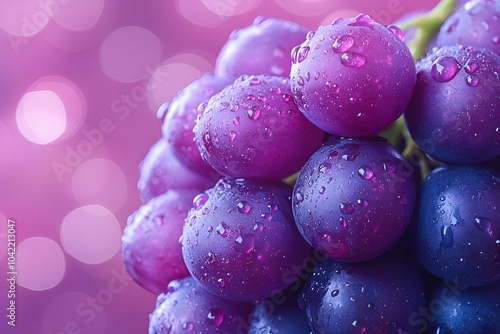 Wallpaper Mural A close-up of glistening grapes with droplets, set against a vibrant pink bokeh background, highlighting their freshness and color. Torontodigital.ca
