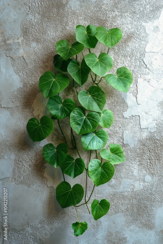 Ivy vine climbing on a textured wall in a serene environment during daylight ...