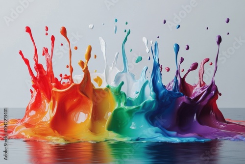 Colorful splashes of paint create vibrant patterns in water during a creative...