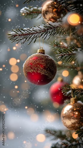A beautifully decorated Christmas tree adorned with ornaments and snowflakes ...