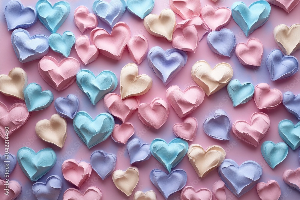 Colorful hearts arranged in a gradient pattern with soft textures and dreamy pastel colors Colorful hearts arranged in a gradient pattern with soft textures and dreamy pastel colors