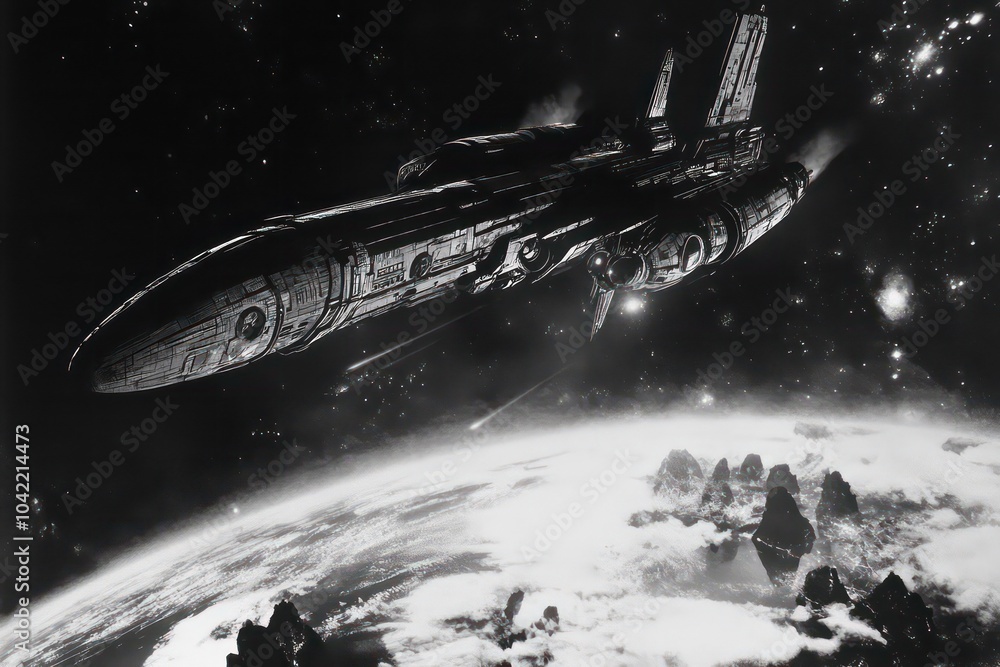 Obraz premium a giant starship flies towards the earth