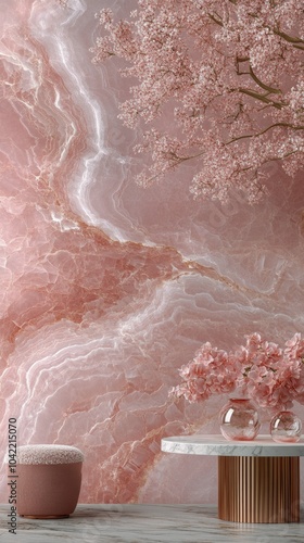 Beautiful pink and gray marble texture with golden veins and mineral inclusions