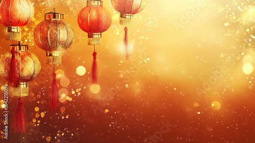 Elegant Chinese Lantern Festive Celebration in Warm Glowing Atmosphere with Gold Hues