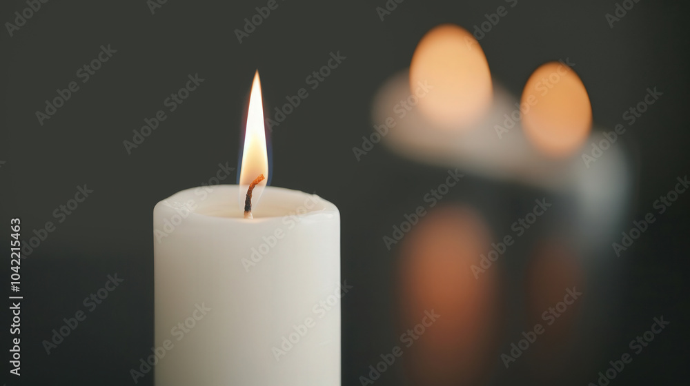 Serene Candle Glow, a tranquil close-up of a softly burning candle, creating a peaceful atmosphere perfect for reflecting and unwinding in quiet moments.