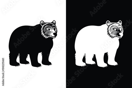 Vector illustration logo bear silhouette, bear isolated on white background.