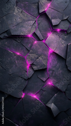 Cracked surface with glowing purple light in a dark environment at night