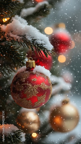 A beautifully decorated Christmas tree adorned with ornaments and snowflakes ...