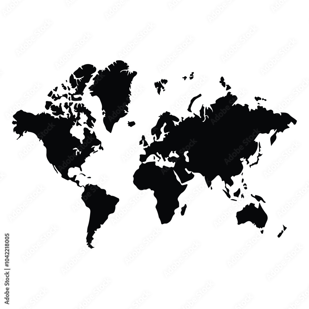 silhouette world vector map on a white backgroun silhouette world vector map on a white backgroun