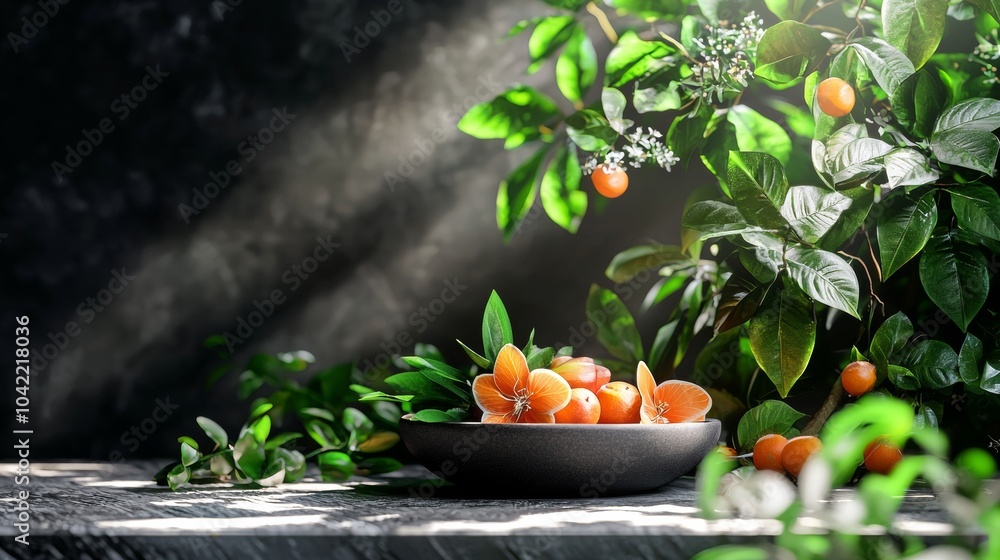 Bowl of Fresh Citrus Fruits in Sunlight with Greenery Bowl of Fresh Citrus Fruits in Sunlight with Greenery