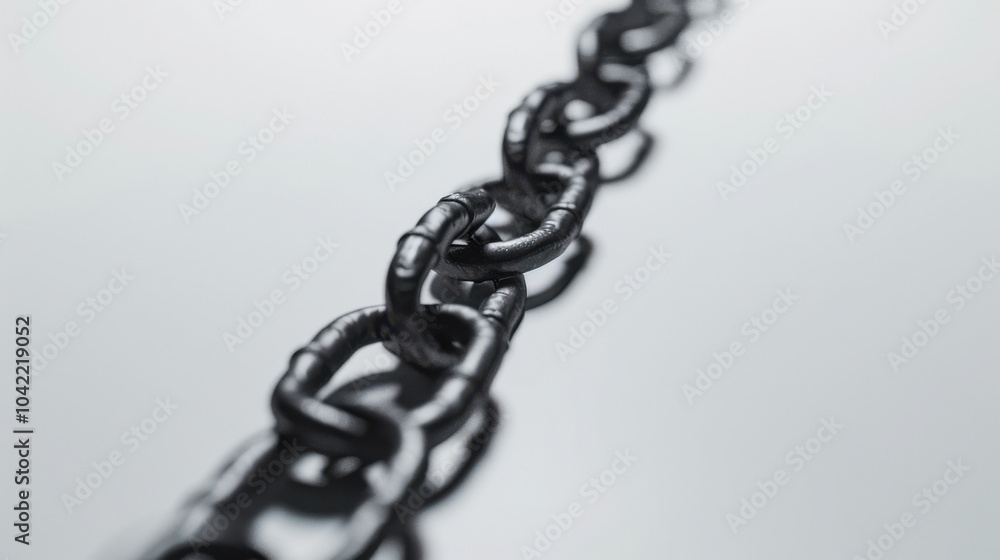 Fototapeta premium Close-up of black metal chain link on light background