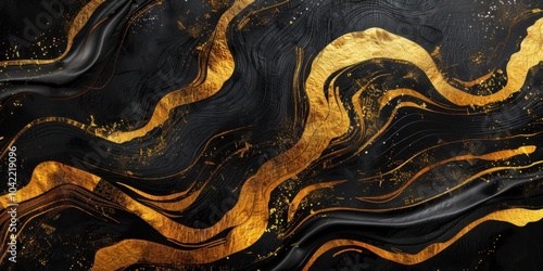 Japanese gold lacquer abstract background with metallic patterns on black elegant and luxurious design with traditional composition