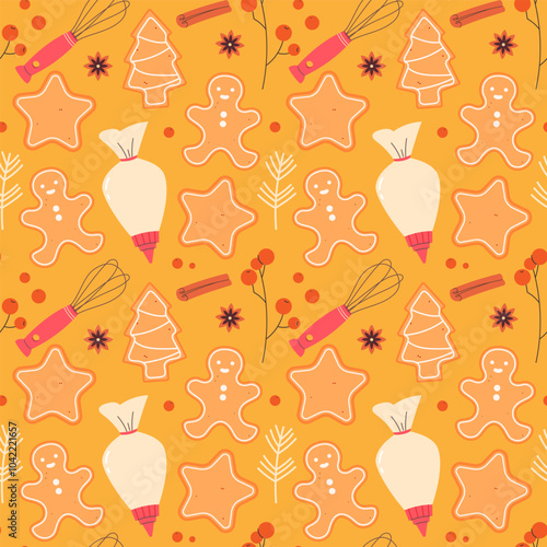 Christmas ginger biscuits seamless pattern