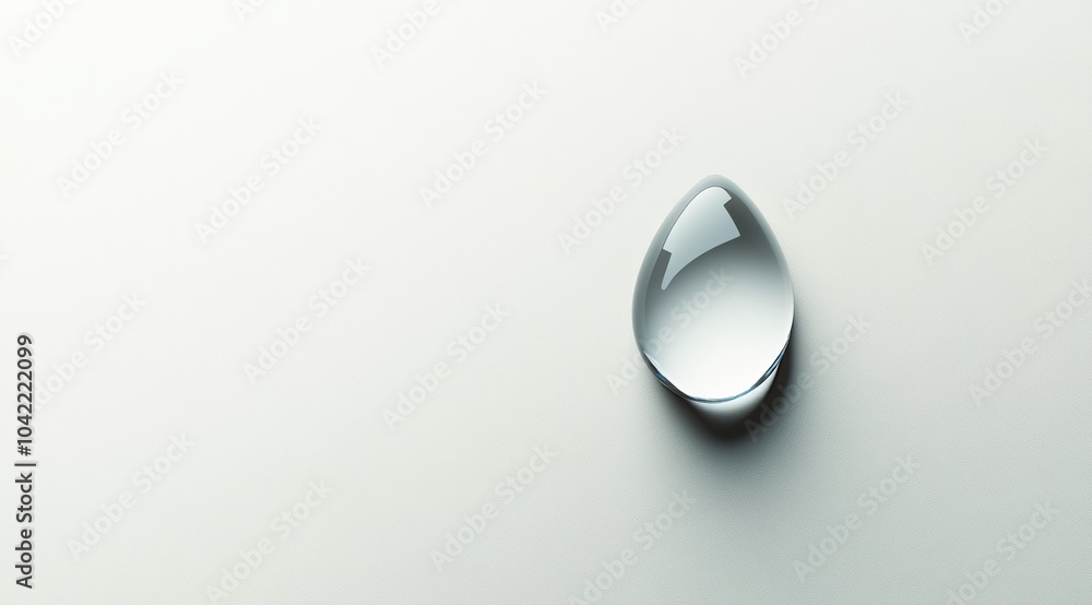 A single water droplet resting on a smooth surface, showcasing its round shape and clarity in soft A single water droplet resting on a smooth surface, showcasing its round shape and clarity in soft