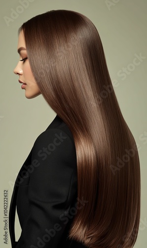 Woman with long, straight brown hair.