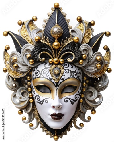 Elegant Venetian masquerade mask with gold and black intricate details design