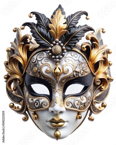 Elegant Venetian masquerade mask with gold and black intricate details design