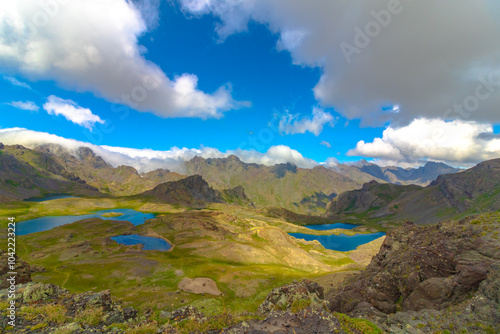 Landscape of the lakes and mountain ranges in the summer