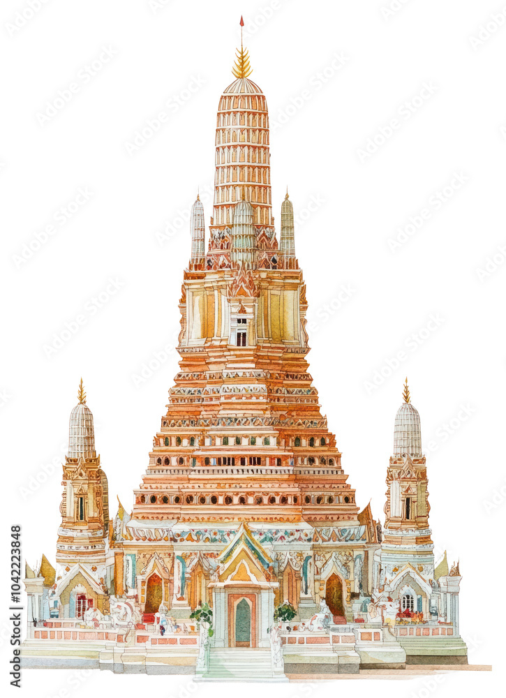 Obraz premium PNG Wat Arun temple architecture illustration watercolor.