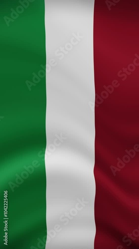 Italy Waving Flag in Vertical Orientation. Realistic Flag Animation. Seamless Loop Background.