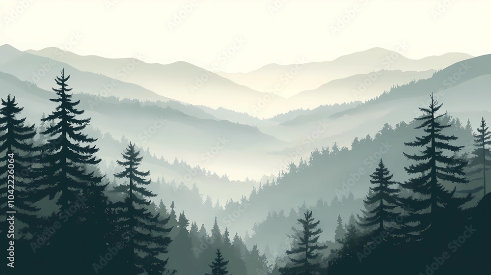 Fototapeta premium Fog-covered autumn mountain peaks, surrounded by vibrant fall colors and misty valleys, ideal for capturing the beauty of nature in stock images.
