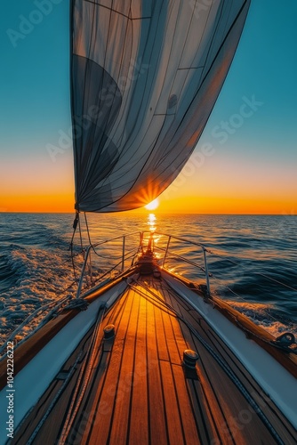 Sailing at sunset with a view of the horizon and water under a clear sky
