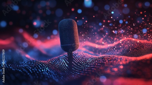 A close up of a microphone in front of colorful lights during a live music ev...