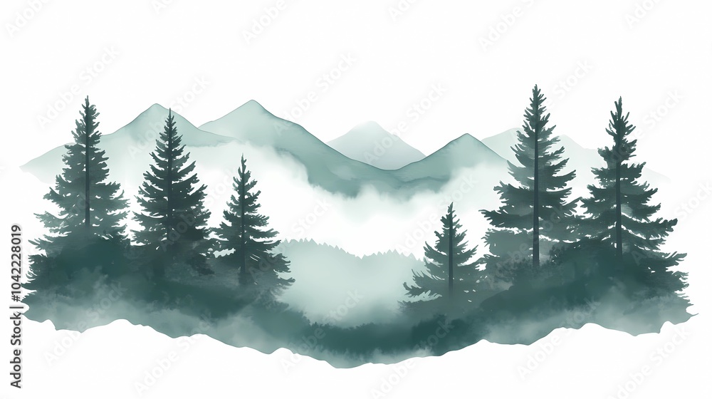Fototapeta premium Misty autumn mountain range with colorful fall foliage, fog rolling through the valleys, creating a calm and atmospheric scene for nature imagery.