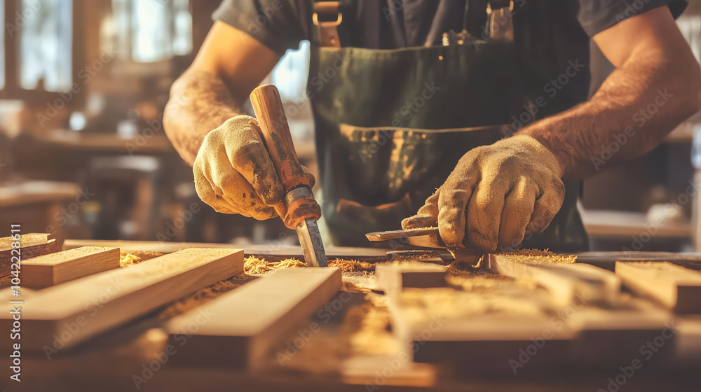 Carpenter in a workshop building furniture from wood, using precise tools, carpentry job, craftsman Carpenter in a workshop building furniture from wood, using precise tools, carpentry job, craftsman