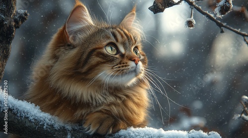 Norwegian Forest Cat in a Snowy Wilderness