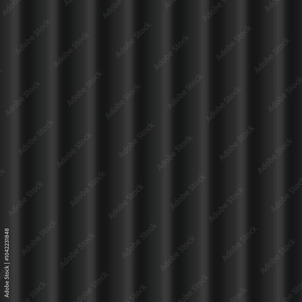 Fototapeta premium Corrugated metal seamless texture vector background, vertical lines waves surface pattern, black wavy striped panel