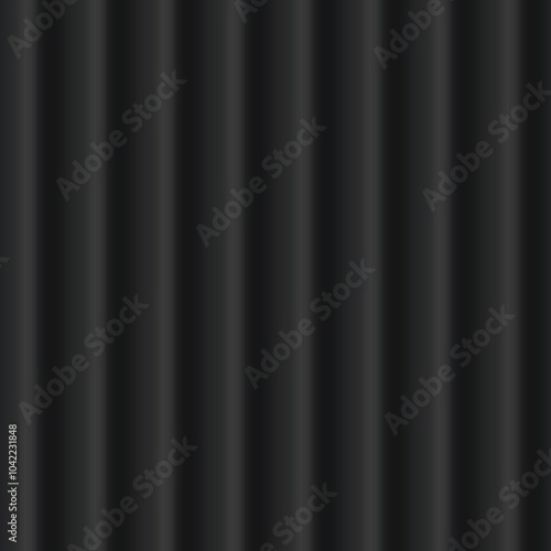 Corrugated metal seamless texture vector background, vertical lines waves surface pattern, black wavy striped panel