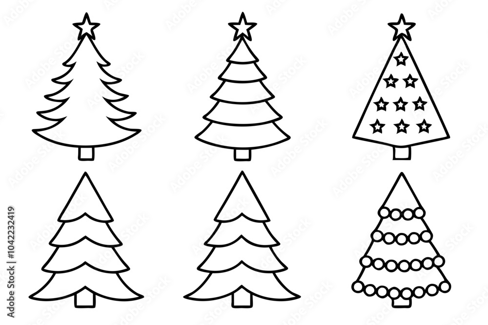 Obraz premium Christmas tree set, Christmas tree line art vector
