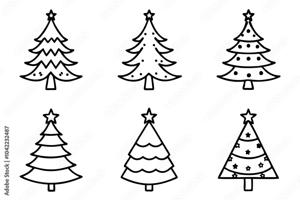Christmas tree set, Christmas tree line art vector Christmas tree set, Christmas tree line art vector