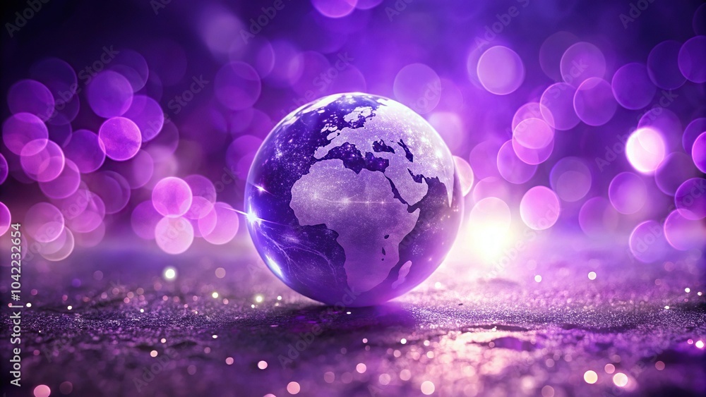 Reflected purple earth with glowing light on blur bokeh background in purple hue Reflected purple earth with glowing light on blur bokeh background in purple hue