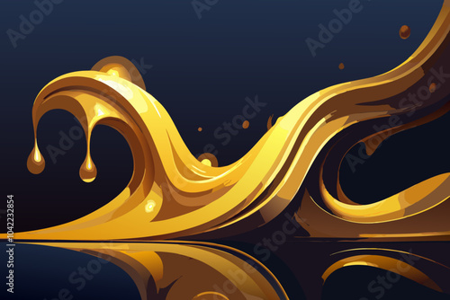 Golden Liquid Swirl with Elegantly Flowing Shapes and Droplets